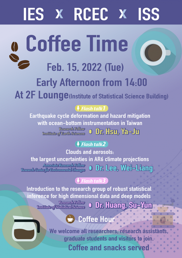 Enjoy IES x RCEC x ISS coffee time (Feb.15) at 2F Lounge(Institute of Statistical Science Building)