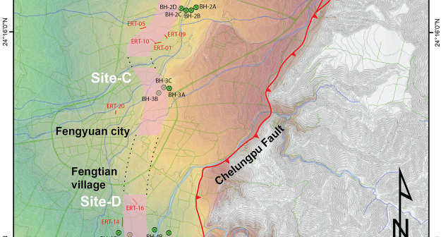 Surface traces and related deformation structures of the southern Sanyi Fault, Taiwan, as deduced from field mapping, electrical-resistivity tomography, and shallow drilling