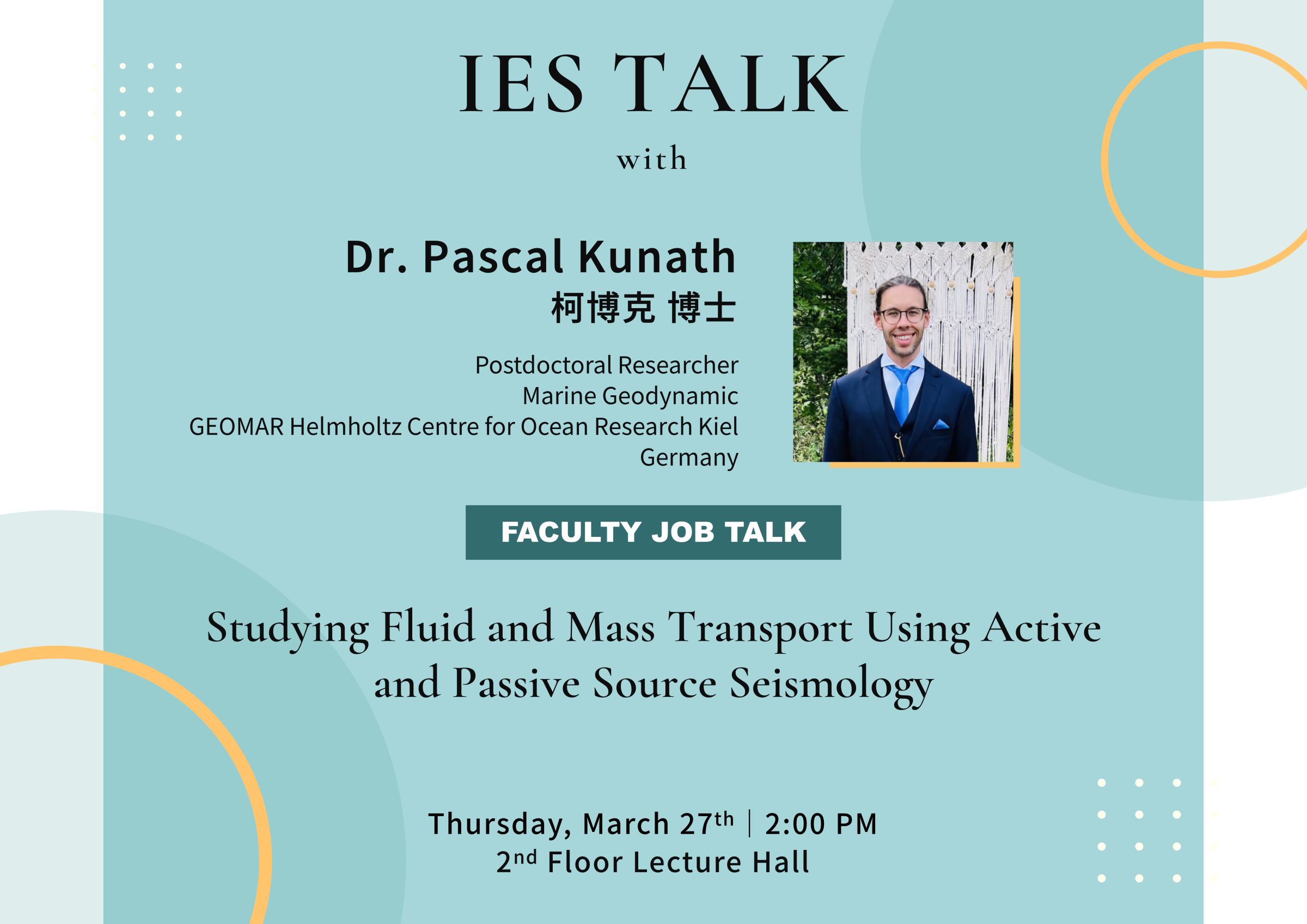 2025-03-27（Thu）Dr. Pascal Kunath： Studying Fluid and Mass Transport Using Active and Passive Source Seismology