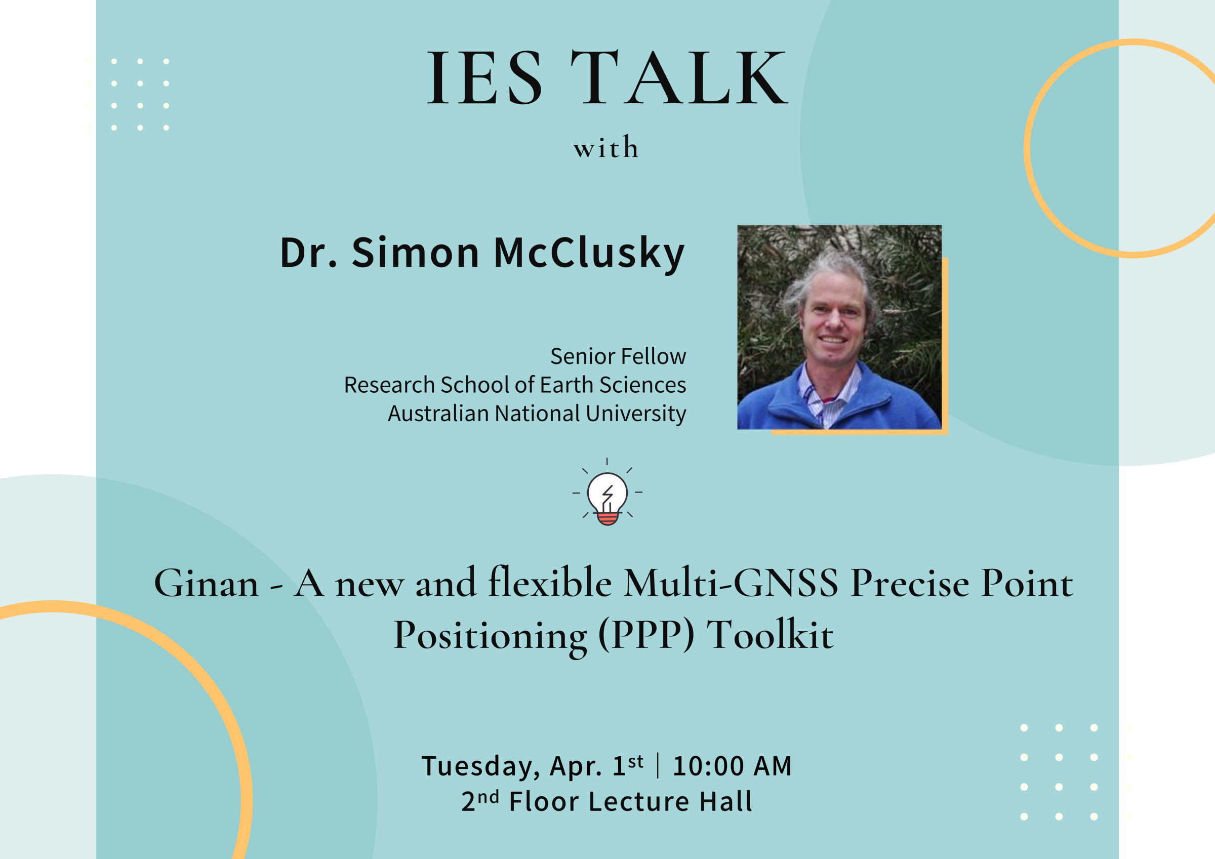 2025-04-01（Tue）Dr. Simon McClusky：Ginan - A new and flexible Multi-GNSS Precise Point Positioning (PPP) Toolkit