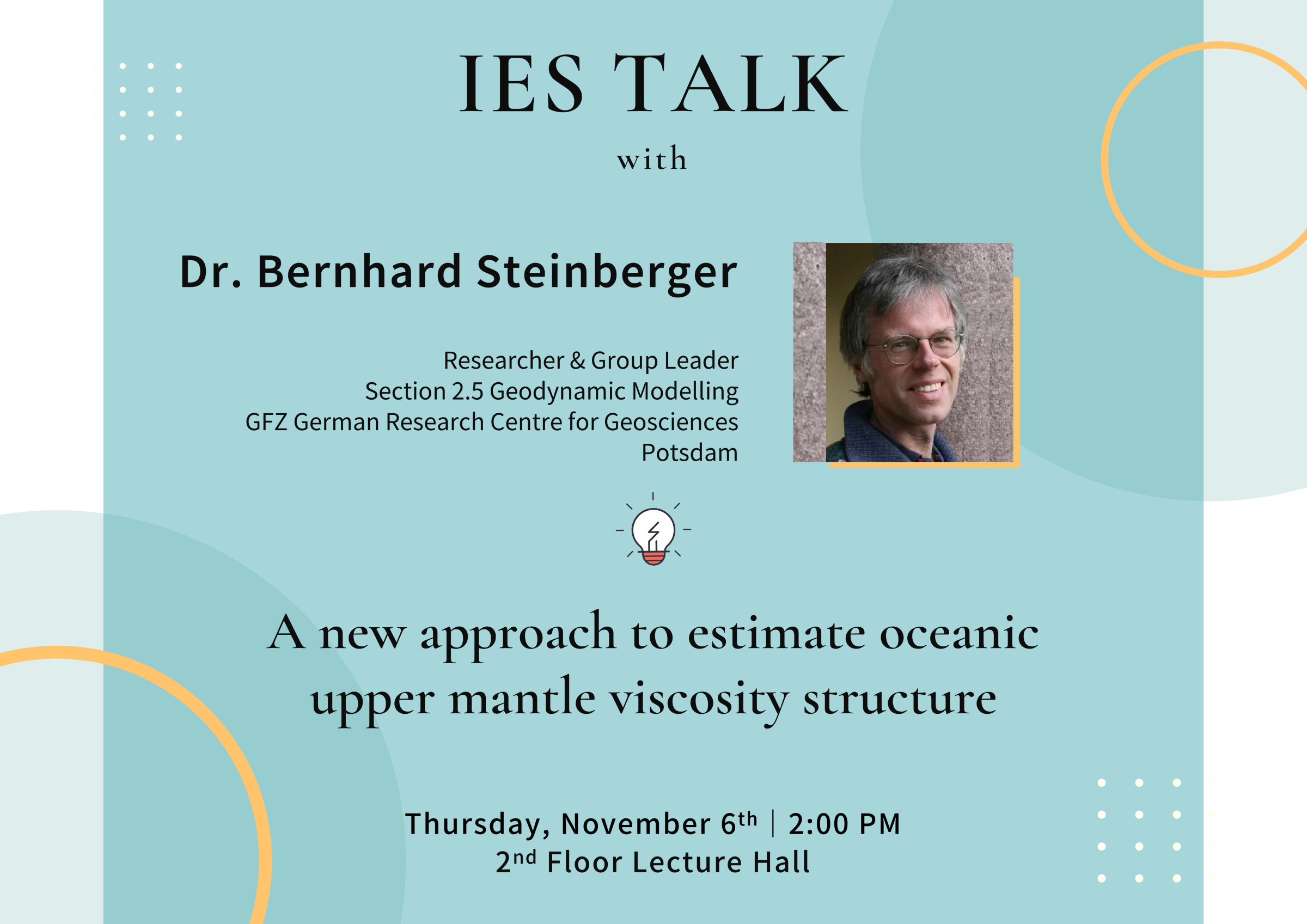 2025-11-06 (週四) Dr. Bernhard Steinberger: A new approach to estimate oceanic upper mantle viscosity structure