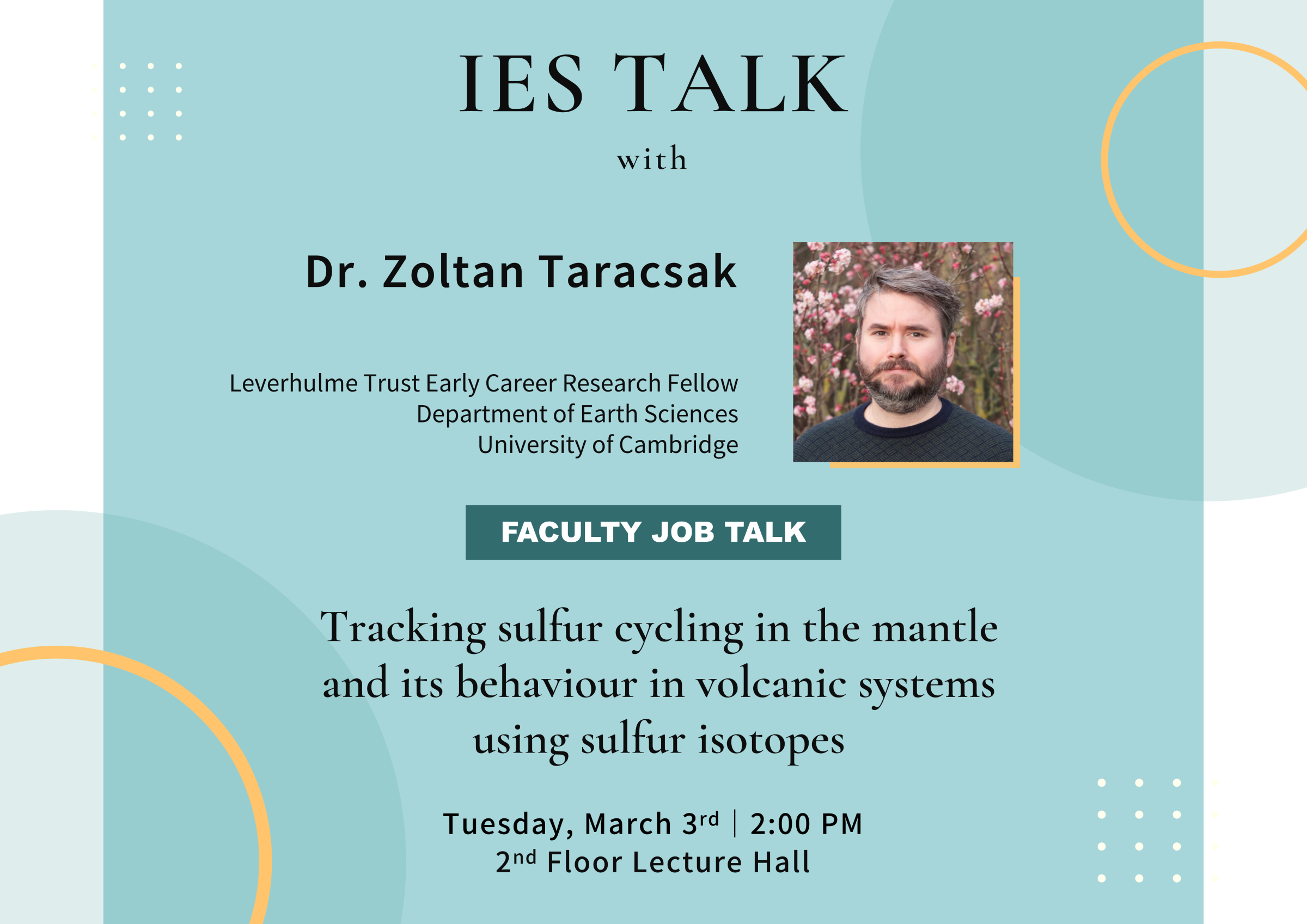 2026-03-03（Tue）Dr. Zoltan Taracsak：Tracking sulfur cycling in the mantle  and its behaviour in volcanic systems  using sulfur isotopes