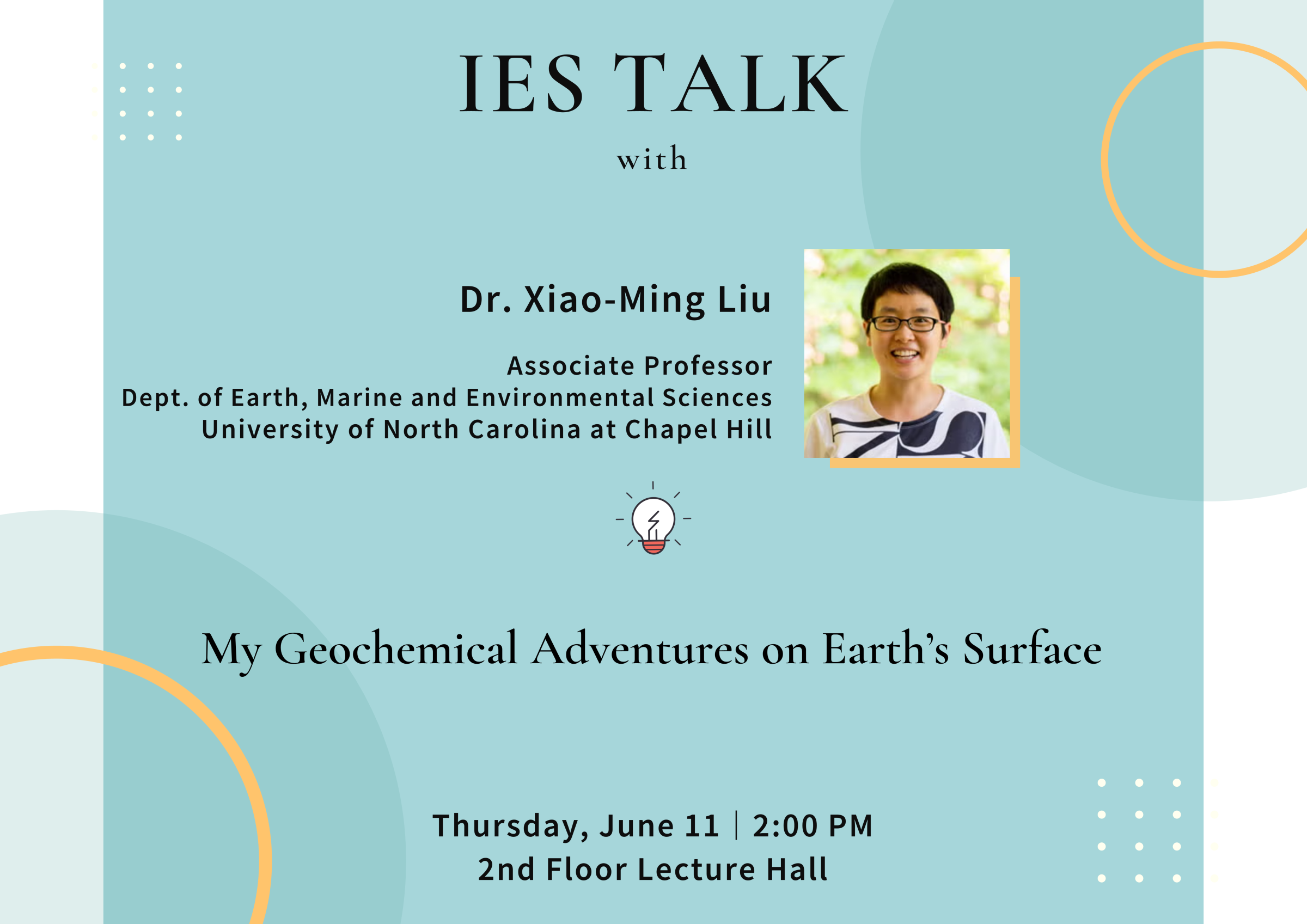 2026-06-11（週四）Dr. Xiao-Ming Liu：My Geochemical Adventures on Earth’s Surface